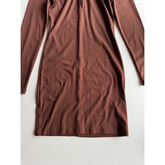 Aritzia SUNDAY BEST Brown Cotton Blend Jersey Half Zip Long Sleeve Dress, Size M - Picture 9 of 12